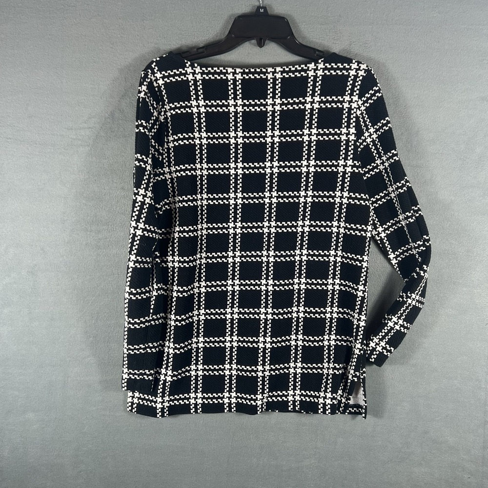 Talbots Women's M Black White Plaid Windowpane Long Sleeve Boat Neck Top Blouse - Picture 6 of 6